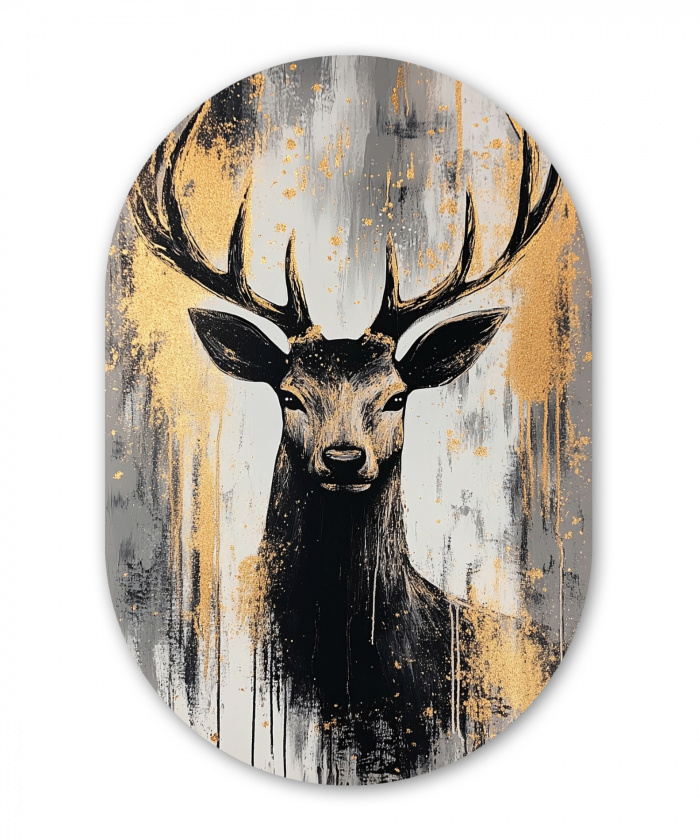 Abstract - Hert - Gewei - Goud Wandcirkel Ovaal Aluminium middel -3d