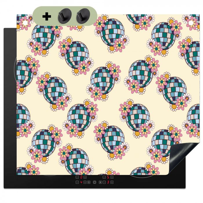 Retro - Disco - Bloemen - Discobal Inductie beschemer met haakjes middel 780 -3d