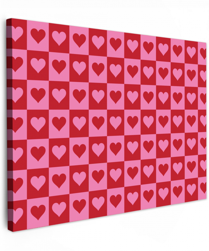 Rood - Roze - Schaakbord - Valentijn canvas 2cm xxl -z3d