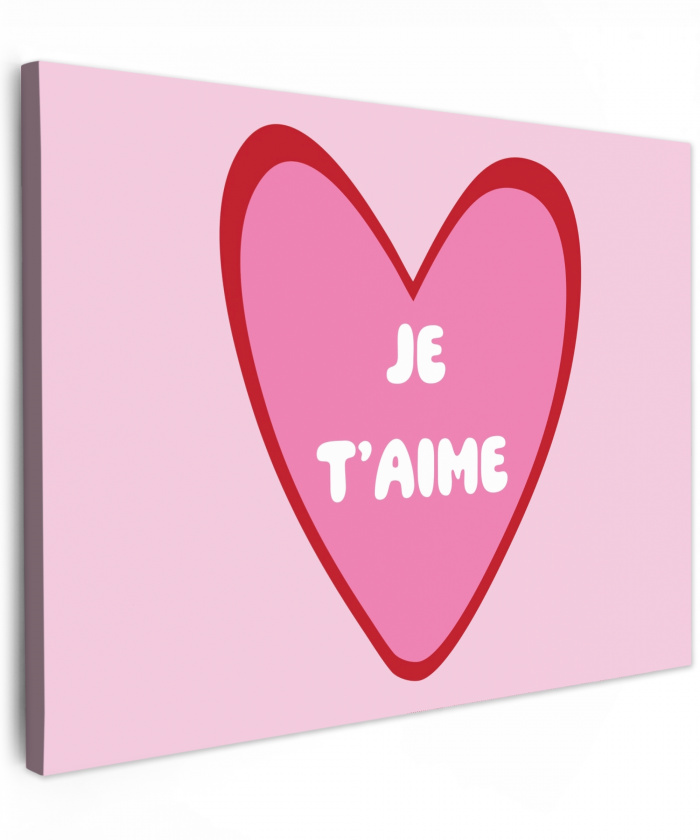 Hart - Frans - Valentijn - Roze canvas 2cm xxl -z3d