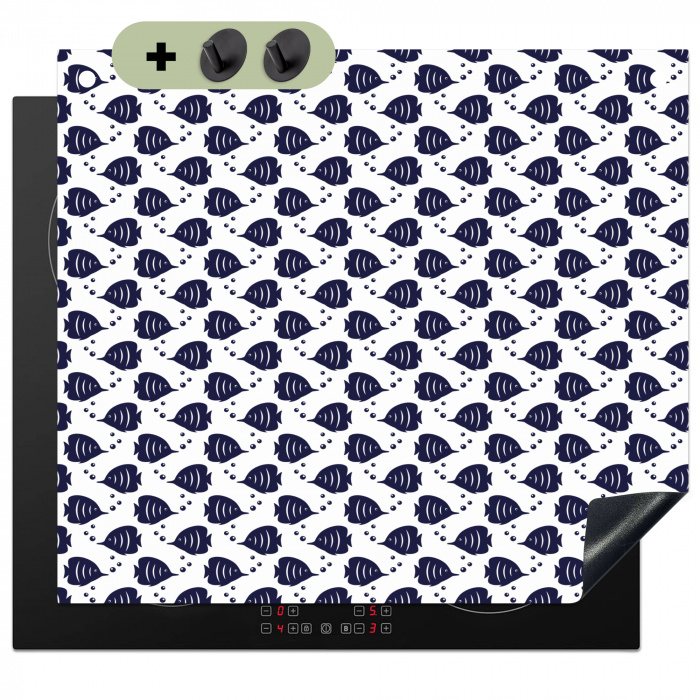 Oceaan - Vis - Blauw - Wit Inductie beschemer met haakjes middel 780 -3d