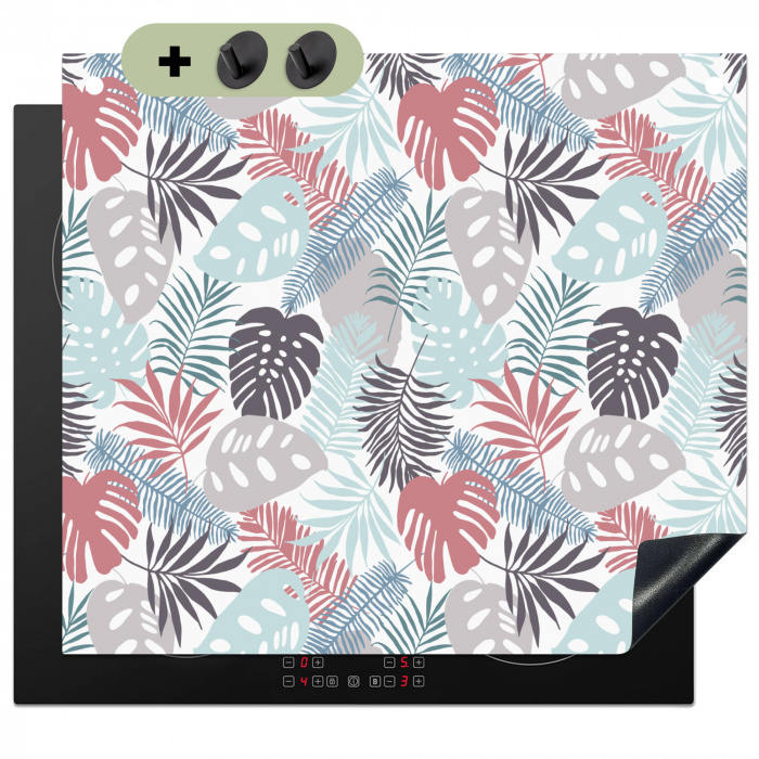 Monstera - Pastel - Bladeren - Tropical Inductie beschemer met haakjes middel -3d