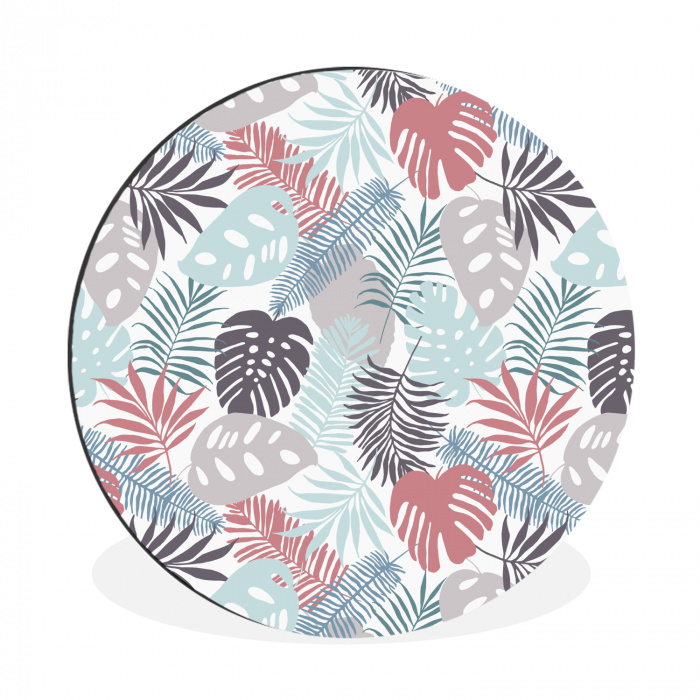 Bladeren - Jungle - Pastel - Tropisch Wandcirkel aluminium middel -3d