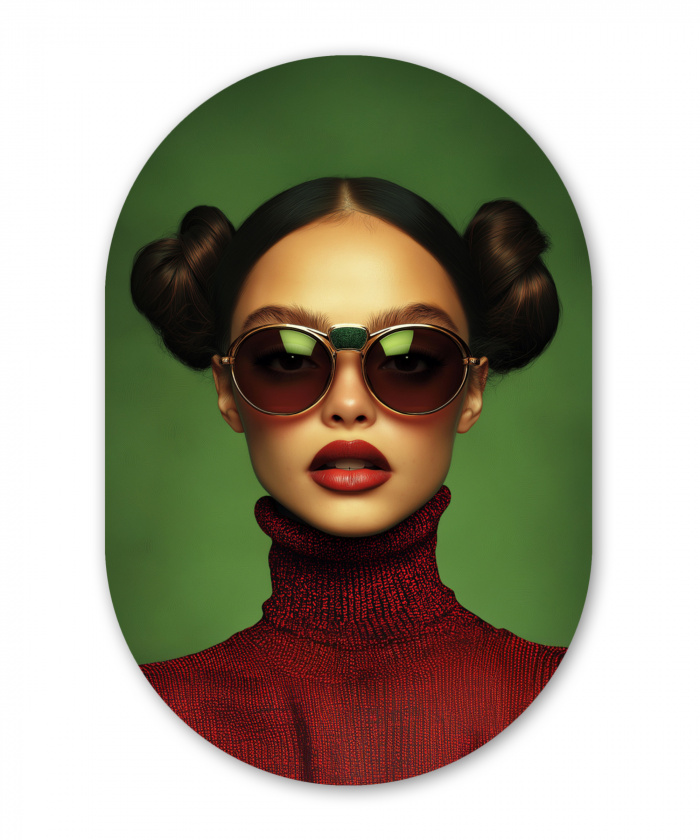 Vrouw - Groen - Bril - Aesthetic - Modern Wandcirkel Ovaal Aluminium middel -3d