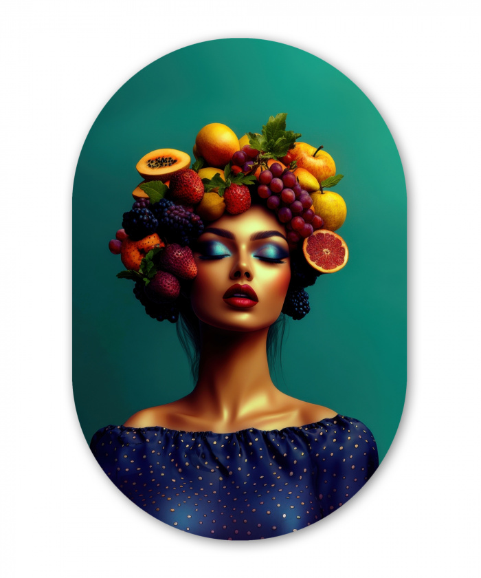 Vrouw - Hoodtooi - Tropisch - Fruit - Druiven Wandcirkel Ovaal Aluminium middel -3d