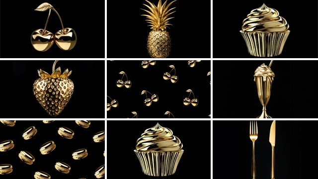 Overzicht van goud eten collectiebeelden