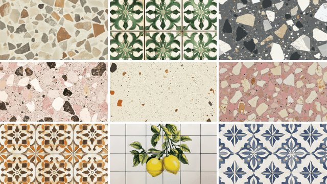 Overzicht van terrazzo collectiebeelden