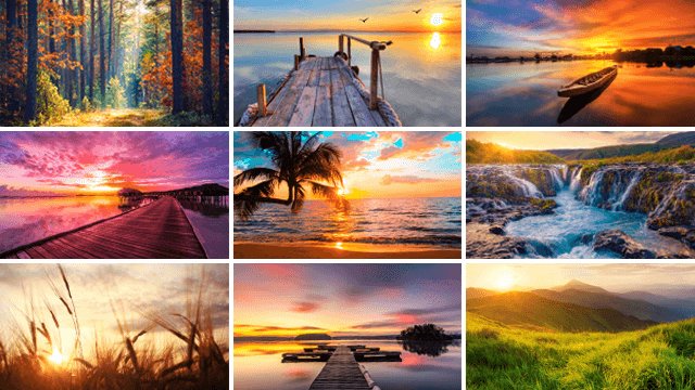 overzicht van zonsondergang collectiebeelden