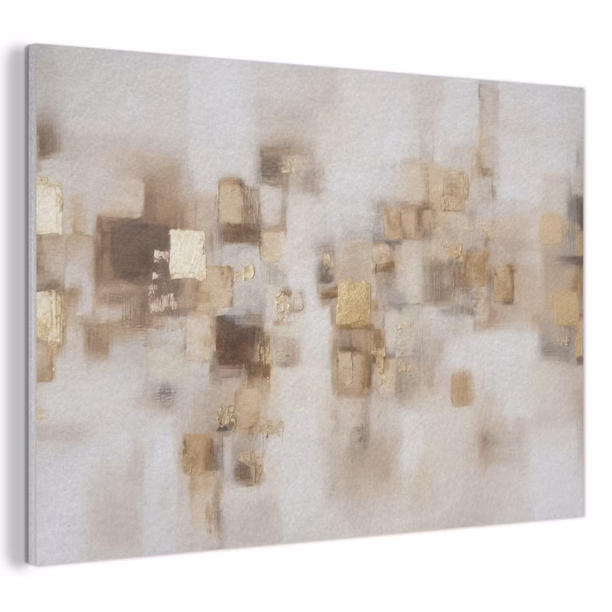 Akoestisch schilderij - Abstracte vierkanten - Aardetonen - Mistig