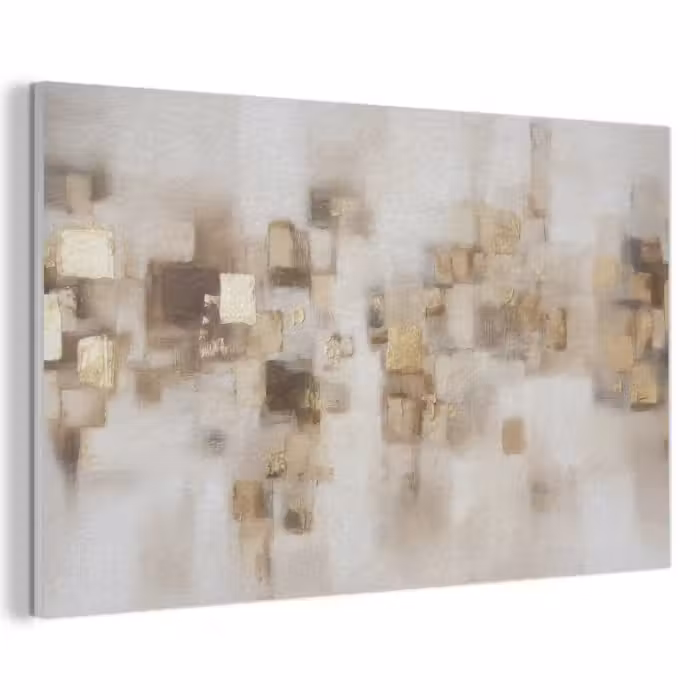 Akoestisch schilderij - Abstracte vierkanten - Aardetonen - Mistig