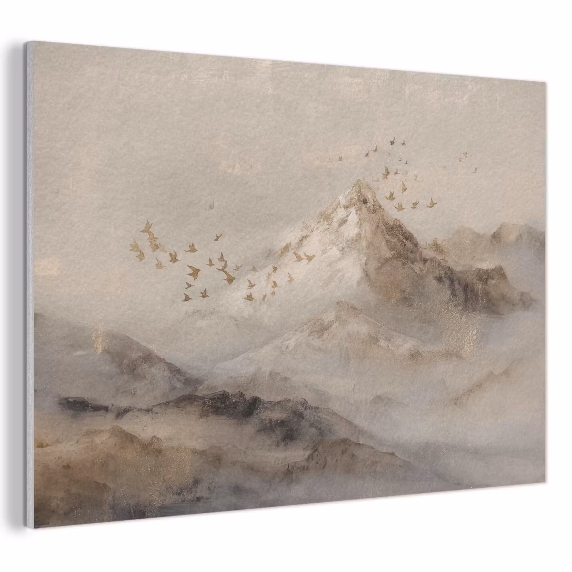 Akoestisch schilderij - Berglandschap - Mist  - Penseelstreken