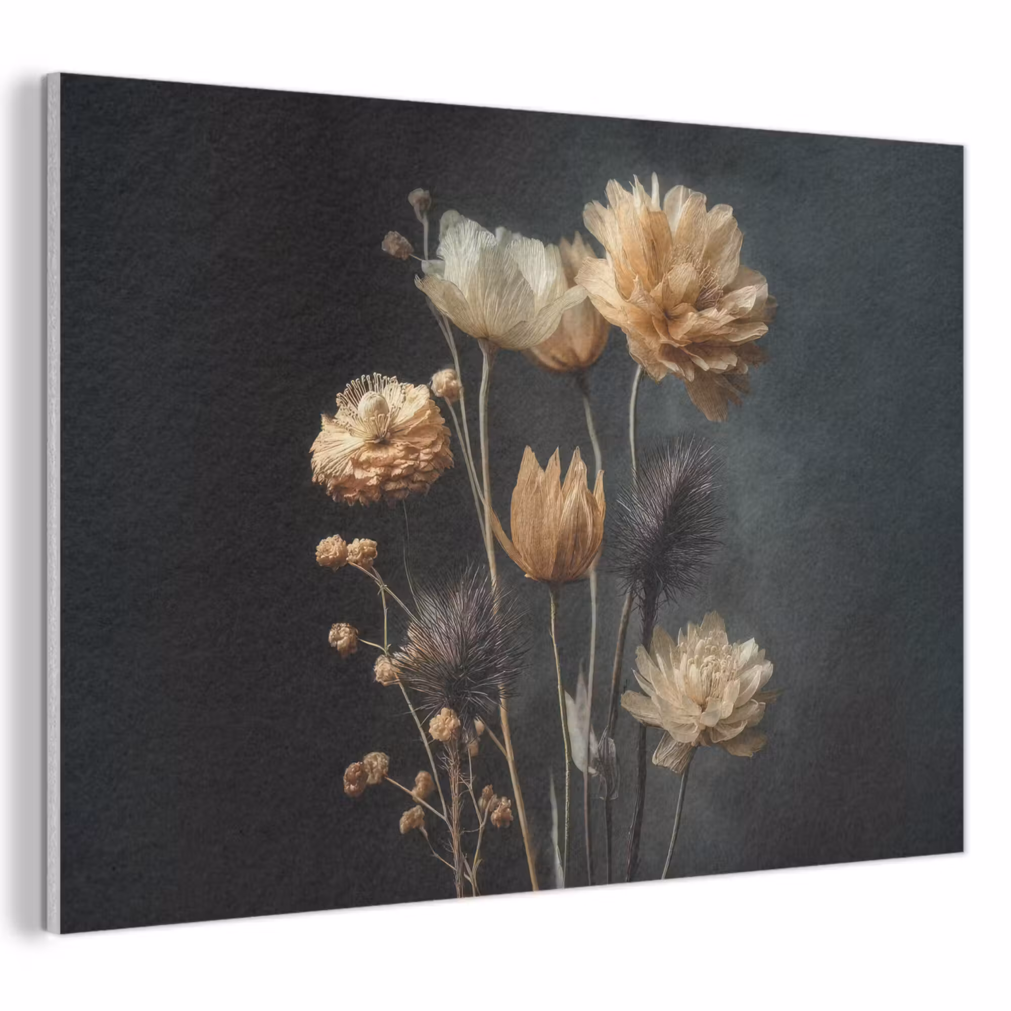 Akoestisch schilderij - Boeket - Bloemen - Licht - Zwart
