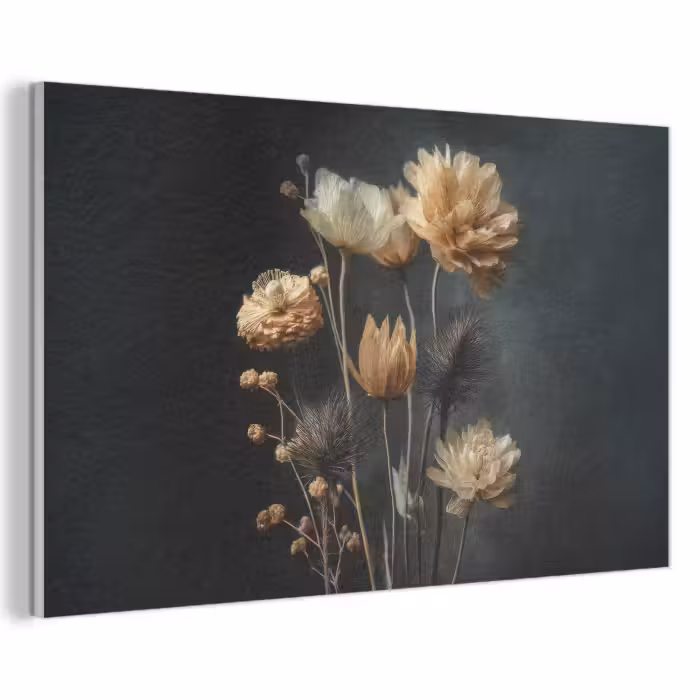 Akoestisch schilderij - Boeket - Bloemen - Licht - Zwart