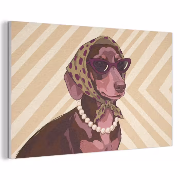 Akoestisch schilderij - Hond - Zonnebril - Hoofddoek - Dieren - Modern