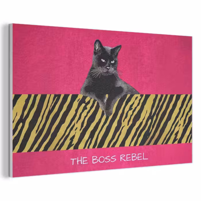 Akoestisch schilderij - Kat - Baas - Roze - Tijgerprint