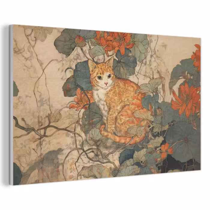 Akoestisch schilderij - Kat - Sierlijk - Bloemen