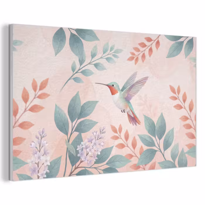 Akoestisch schilderij - Kolibrie - Vliegen - Natuur - Illustratie - Kleurrijk