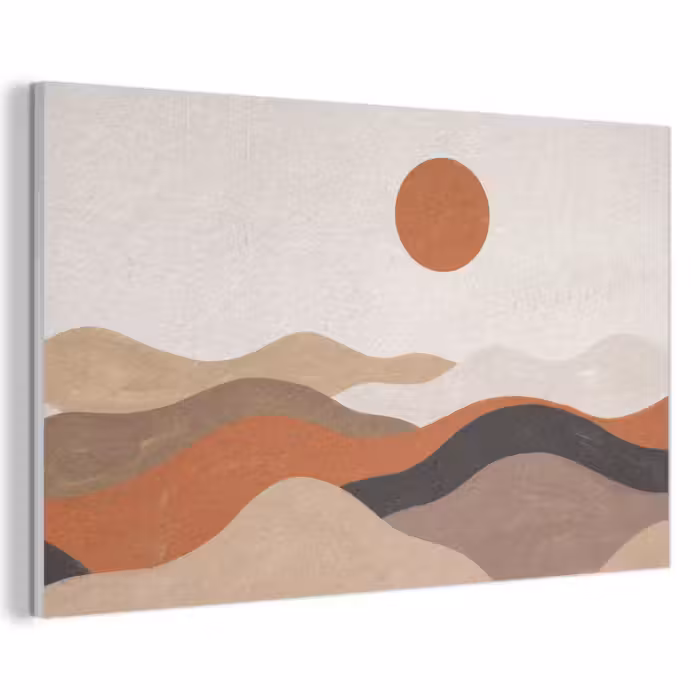 Akoestisch schilderij - Landschap - Heuvels - Zon - Abstract - Oranje