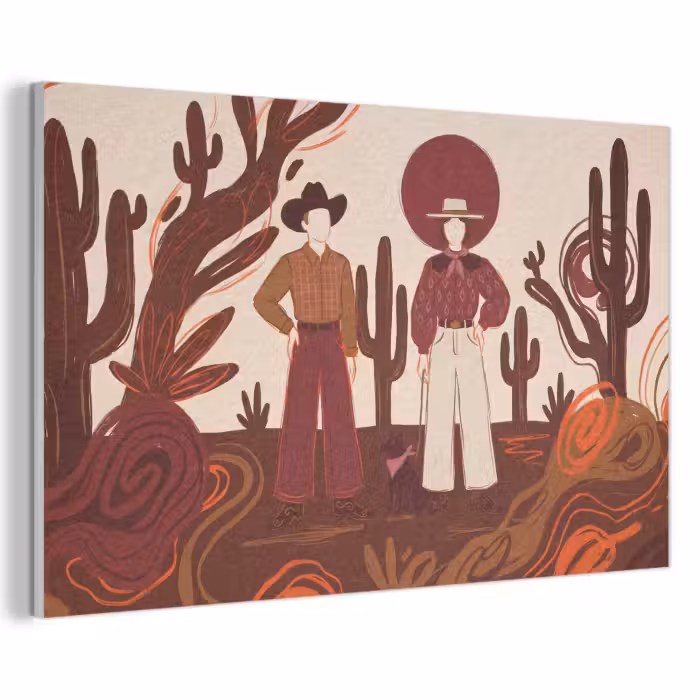 Akoestisch schilderij - Mensen - Cowboykleding - Westerse stijl - Illustratie - Bruin