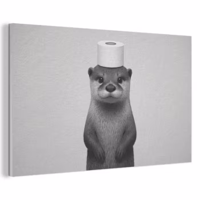 Akoestisch schilderij - Otter - WC rol - Zwart - Wit