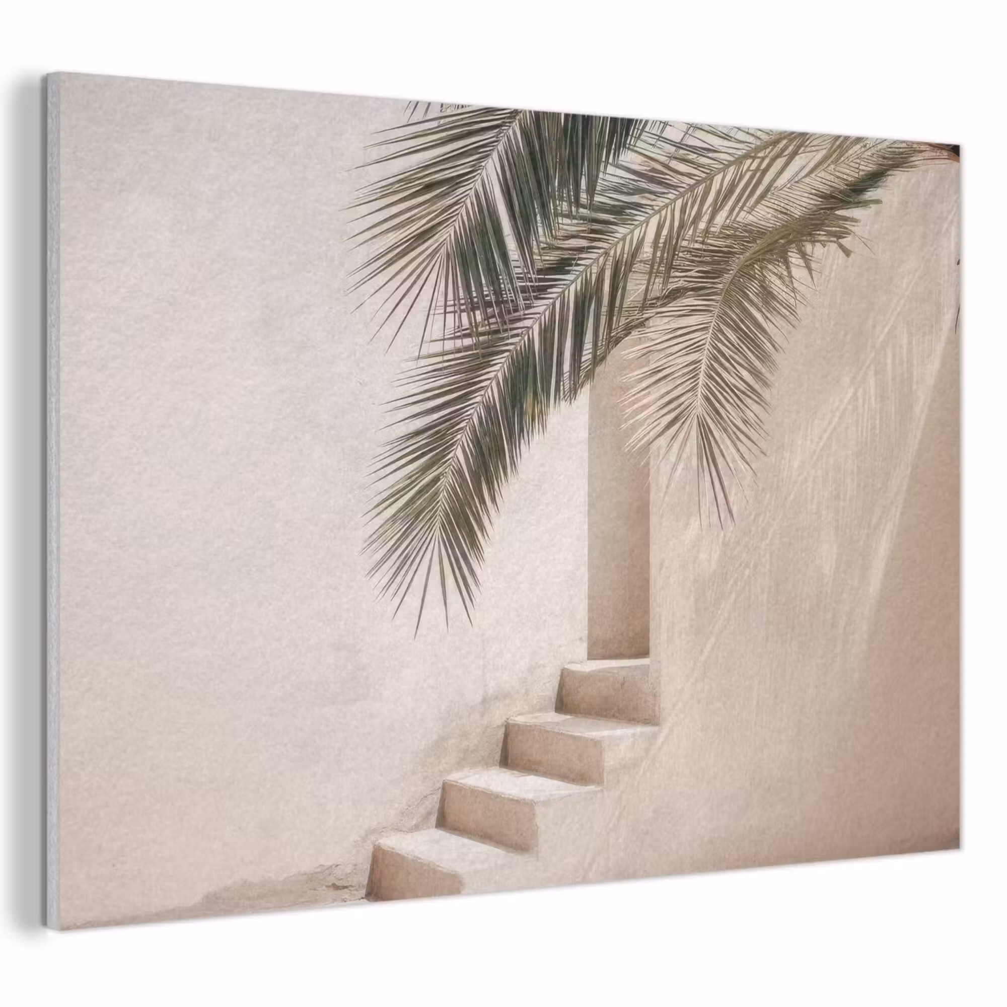 Akoestisch schilderij - Palmboom - Schaduw - Trap - Beige