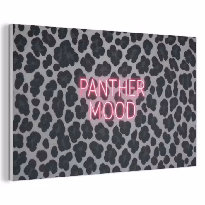Akoestisch schilderij - Panterprint - Zwart - Neonletters - Roze