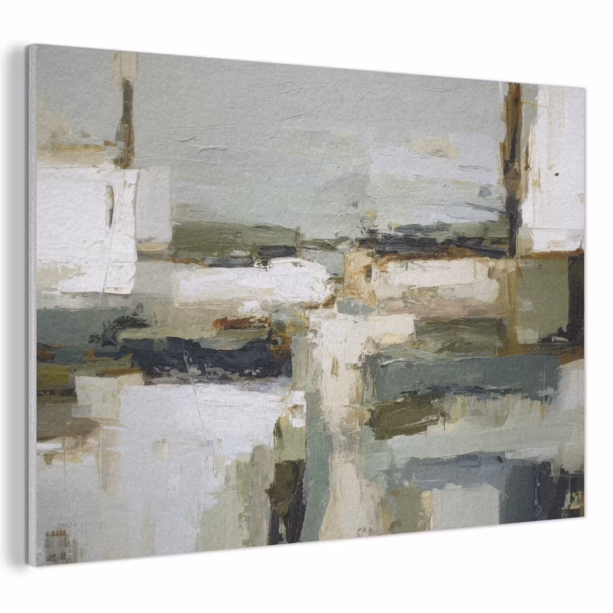 Akoestisch schilderij - Penseelstreken - Groen - Abstract - Japandi