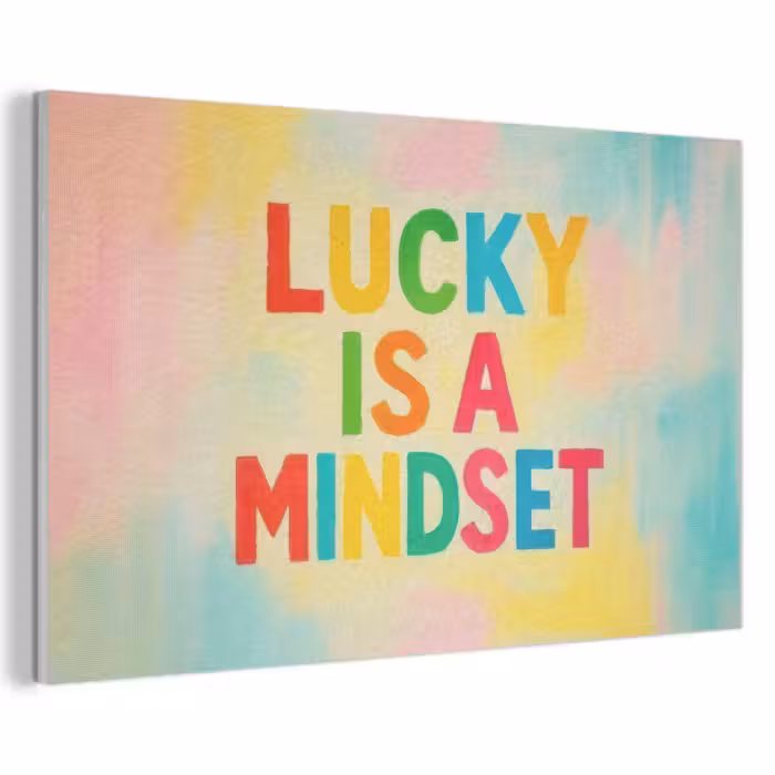 Akoestisch schilderij - Quote - Lucky - Regenboogkleuren