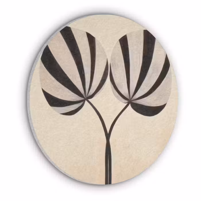 Akoestisch schilderij rond - Bladeren - Gestreept - Stengel - Beige