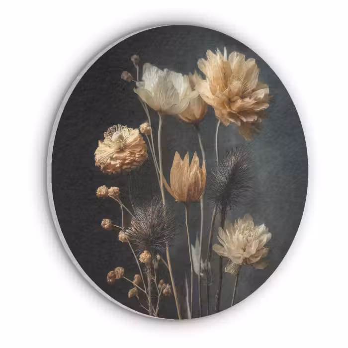 Akoestisch schilderij rond - Boeket - Bloemen - Licht - Zwart