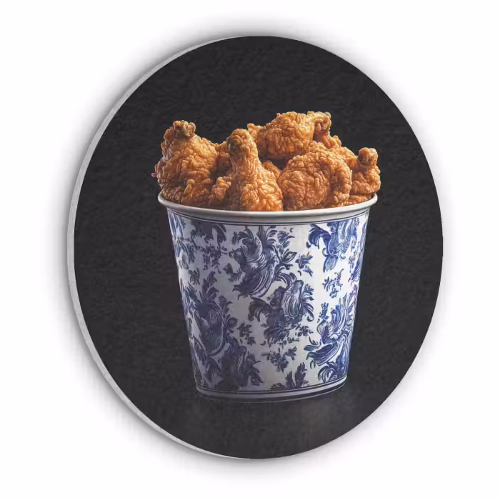 Akoestisch schilderij rond - Kip - Bucket - Delfts blauw - Lekker