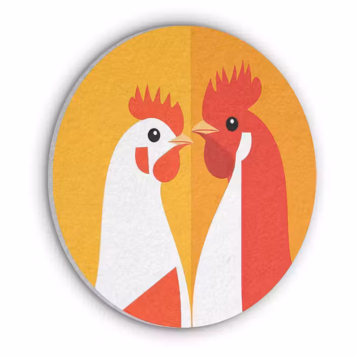 Akoestisch schilderij rond - Kippen - Oranje - Vlakken