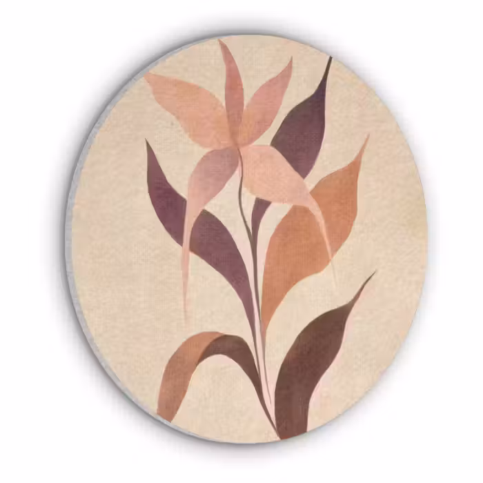 Akoestisch schilderij rond - Minimalistisch - Bloem - Bladeren - Beige
