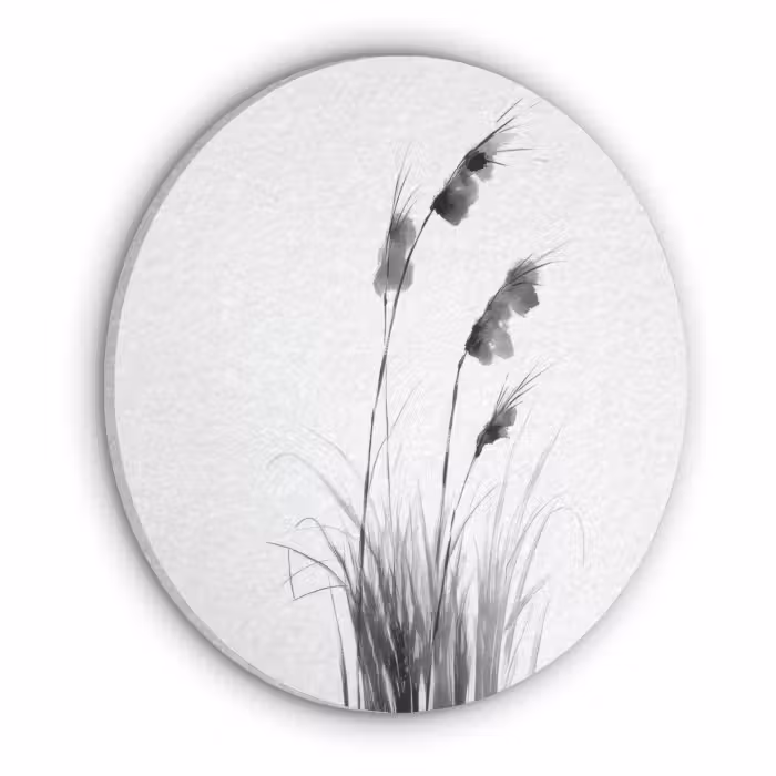 Akoestisch schilderij rond - Minimalistisch - Stelen - Wit