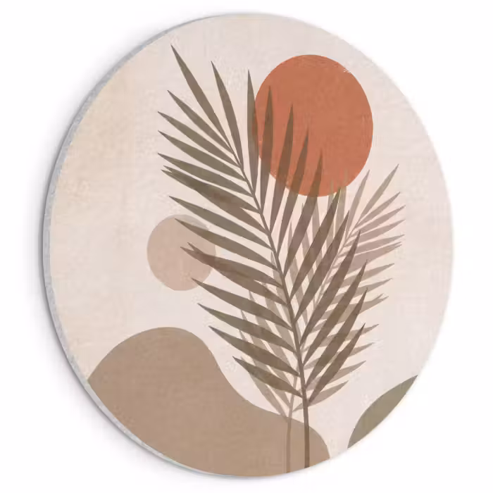 Akoestisch schilderij rond - Planten - Bladeren - Abstract - Modern - Beige