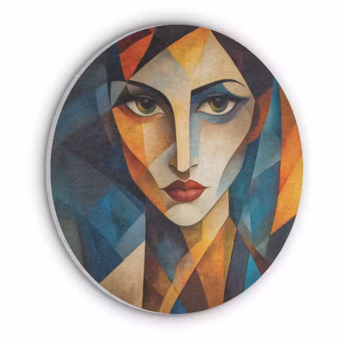 Akoestisch schilderij rond - Portret - Abstract - Vormen