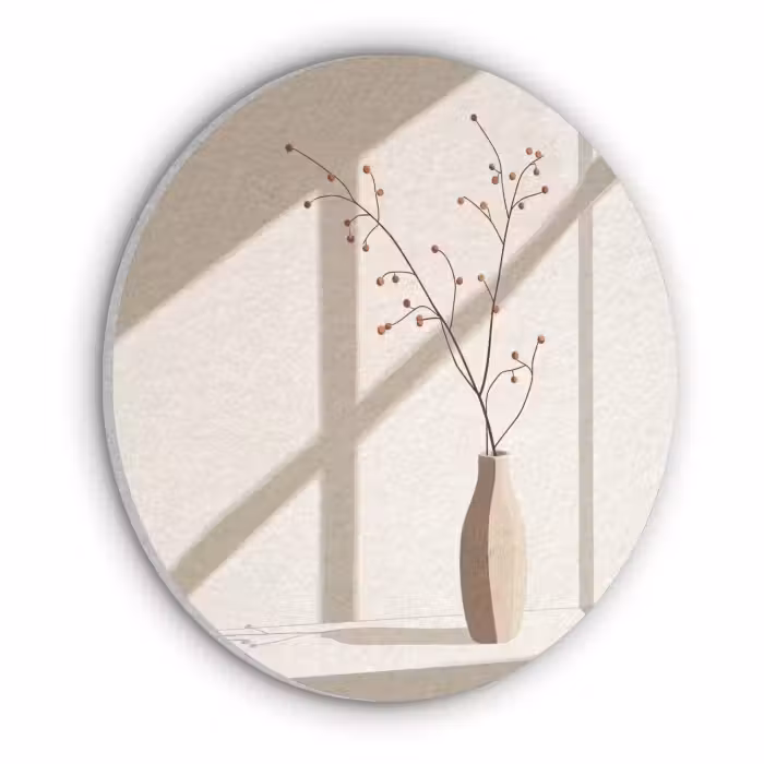 Akoestisch schilderij rond - Vaas - Takken - Bessen - Minimalistisch