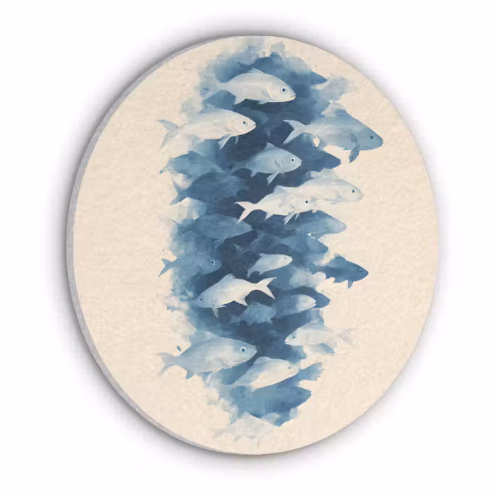 Akoestisch schilderij rond - Vissen - Minimalistisch - Blauw