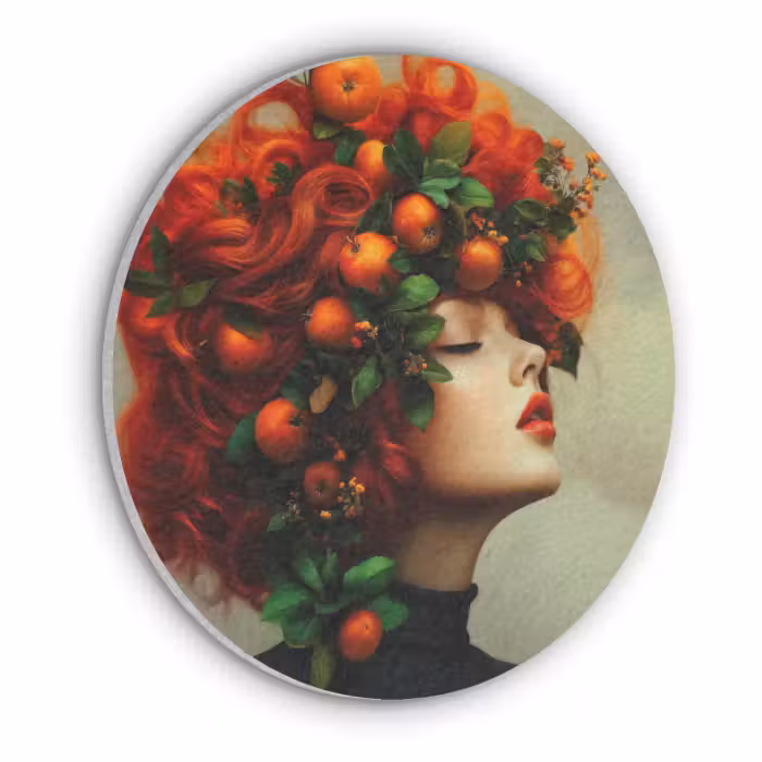 Akoestisch schilderij rond - Vrouw - Appels - Rood - Bladeren