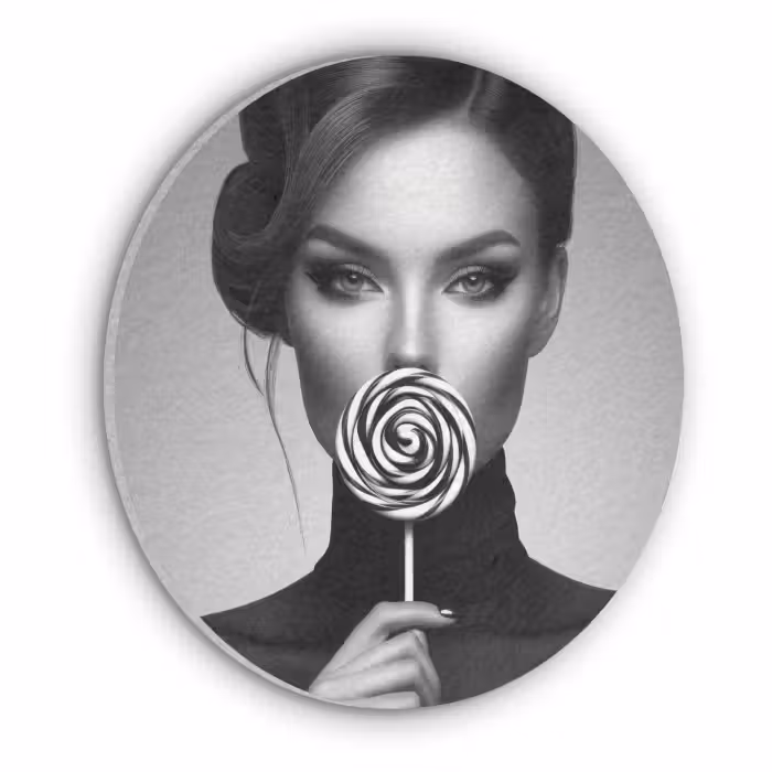 Akoestisch schilderij rond - Vrouw - Lolly - Zwart