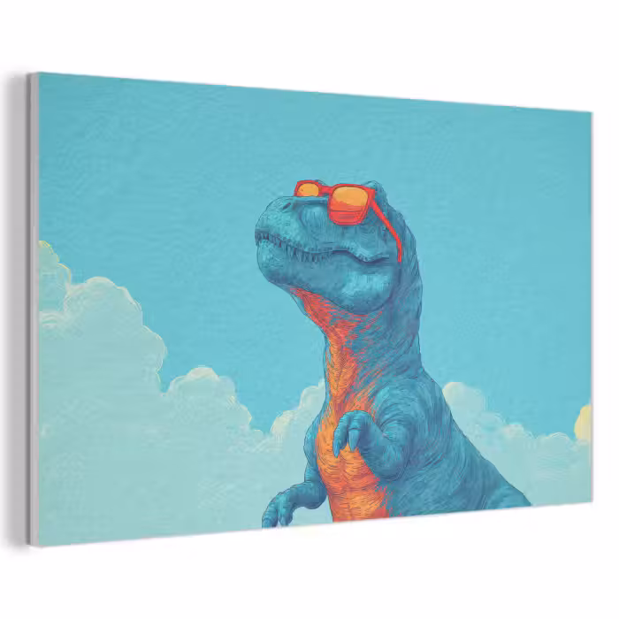 Akoestisch schilderij - T-Rex - Blauw - Wolken - Zonnebril
