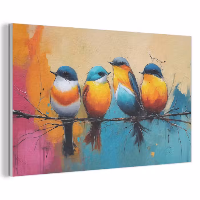 Akoestisch schilderij - Vogels - Kleurrijk - Tak - Abstract