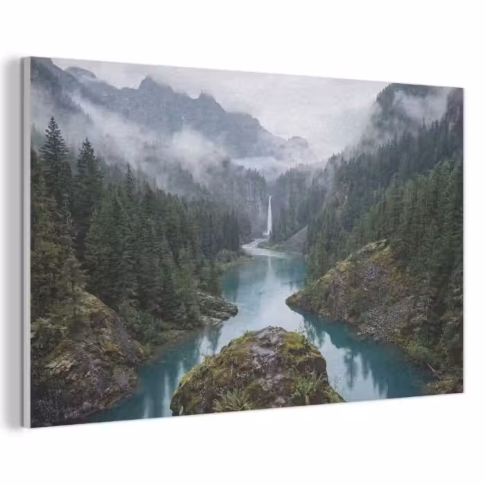 Akoestisch schilderij - Waterval - Bomen - Bergen