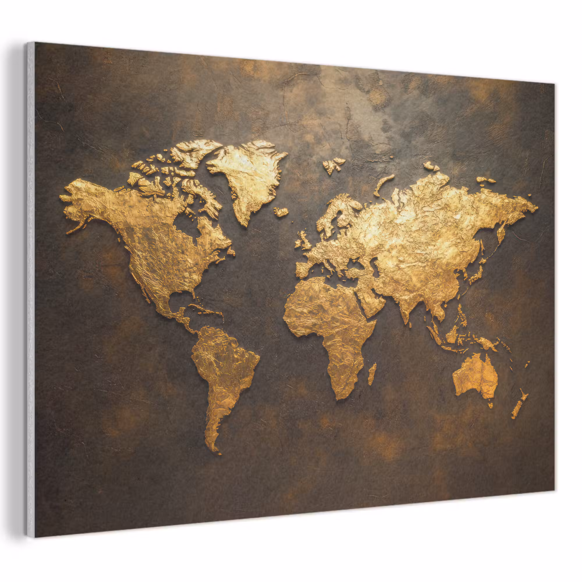 Akoestisch schilderij - Wereldkaart - Goud - Roest