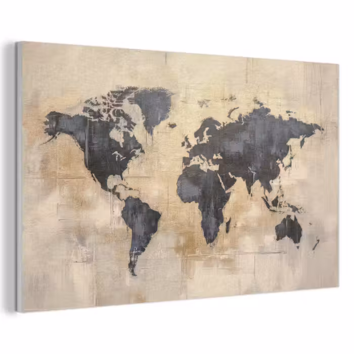Akoestisch schilderij - Wereldkaart - Goud - Zwart - Abstract