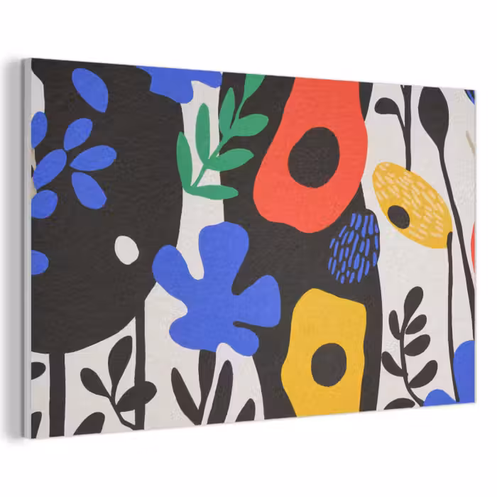 Akoestisch schilderij - Bloemen - Bladeren - Abstract - Zwart