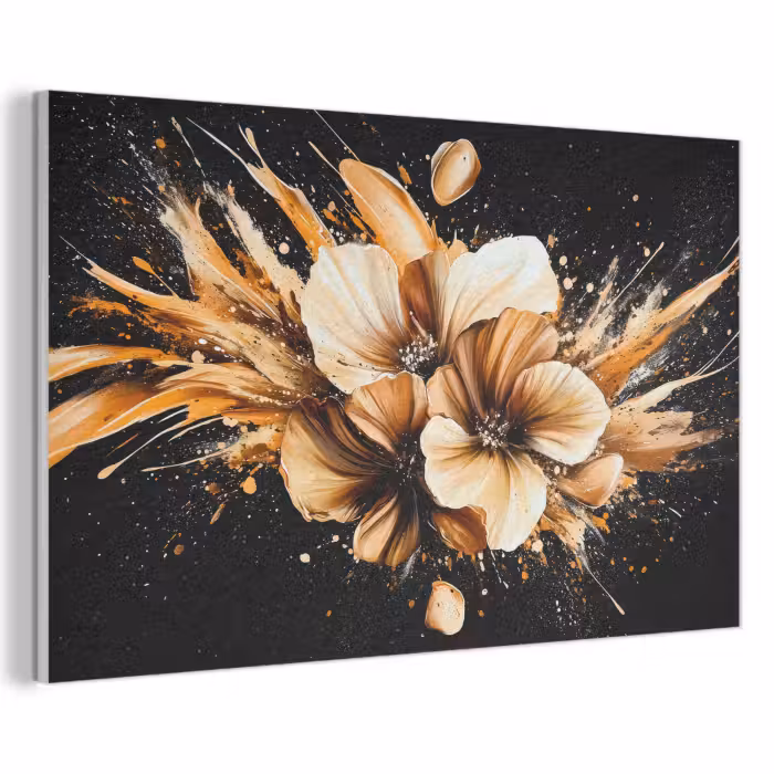 Akoestisch schilderij - Bloemen - Goud - Graffiti - Zwart - Abstract