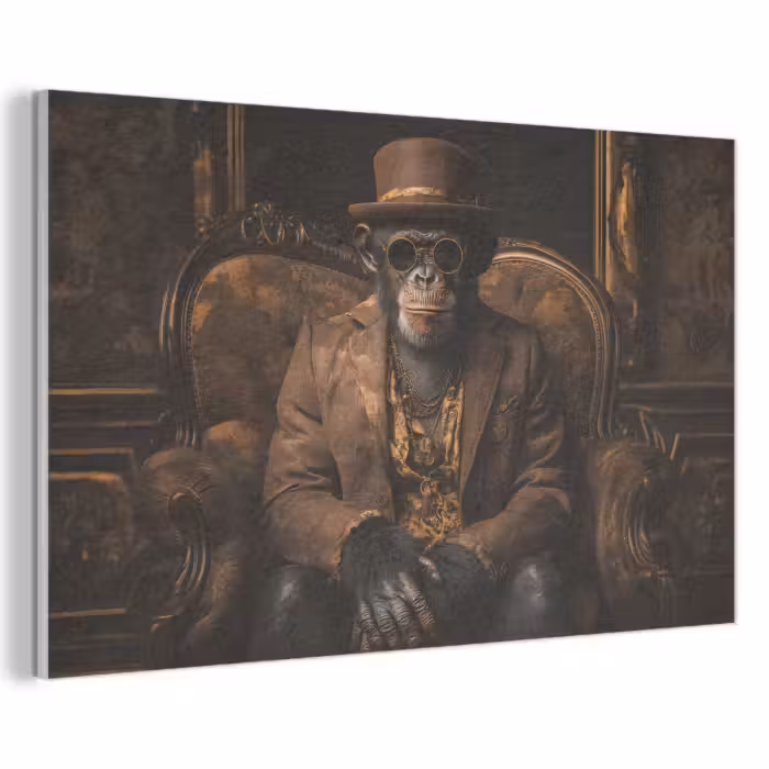 Akoestisch schilderij - Chimpansee - Stoel - Pak - Bruin