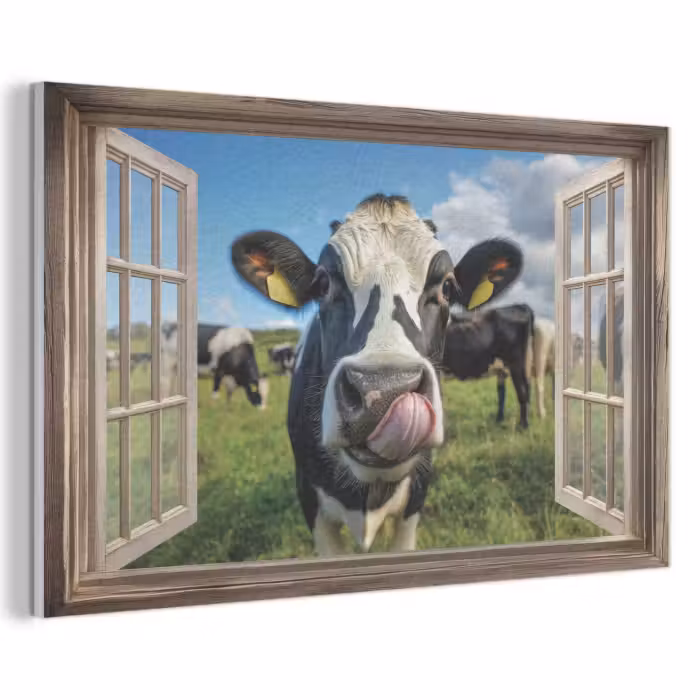Akoestisch schilderij - Doorkijk - Koe - Weiland - Dieren - Natuur