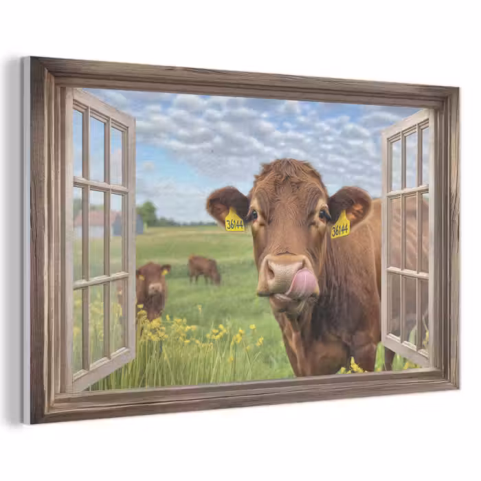 Akoestisch schilderij - Doorkijk - Koe - Weiland - Landschap - Dieren